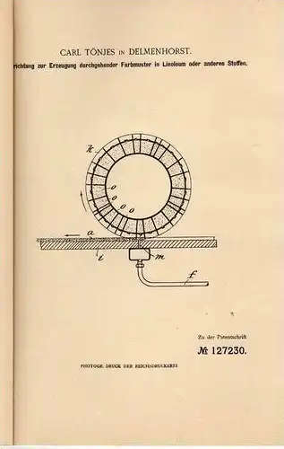 Original Patentschrift - C. Tönjes in Delmenhorst , 1901 , Linoleum - Erzeugung , Muster  !!!
