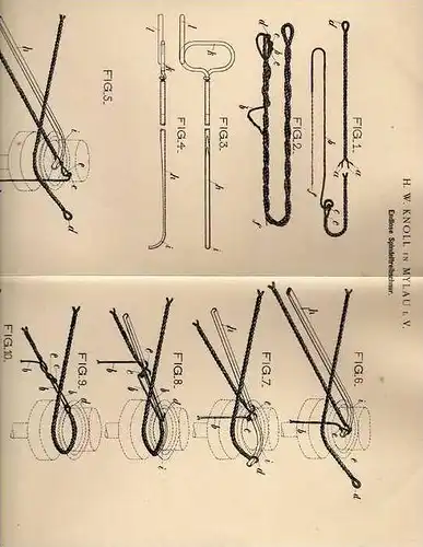 Original Patentschrift - H. Knoll in Mylau i.V. , 1901 , endlose Spindeltreibschnur !!!