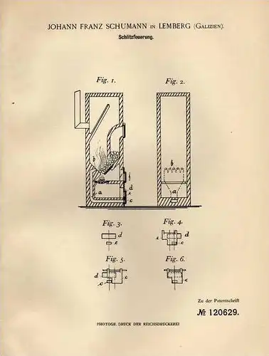 Original Patentschrift - J. Schumann in Lemberg , Galizien , 1900 , Schlitzfeuerung , Heizung , Feuerung , Ofen !!!