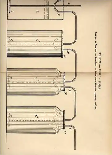 Original Patentschrift - Apparat für Butter - Herstellung , 1887 , W. von Döhn in Berlin , Molkerei !!!
