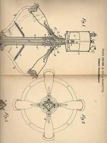 Original Patentschrift - Füllapparat für Flaschen , 1887 , F. Heuser & Co in Hannover !!!