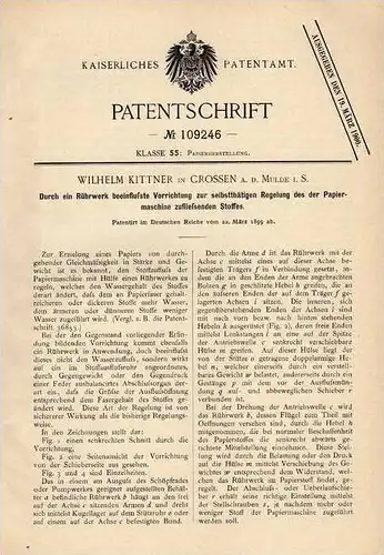 Original Patentschrift - Wilhelm Kittner in Crossen , Sachsen , 1899 , Rührwerk für Papiermaschine !!!