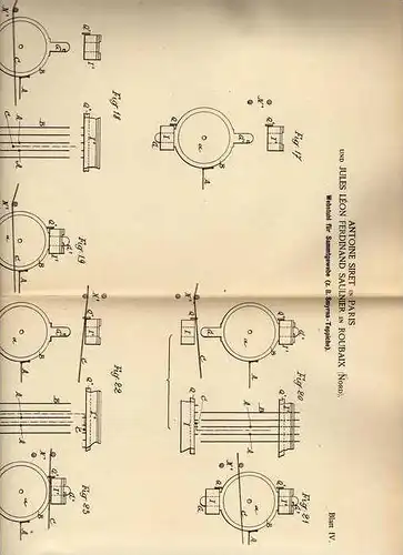 Original Patentschrift - A. Siret in Roubaix und Paris , 1886 , Webstuhl für Samt - Teppich , Perser , Weberei , Weber !