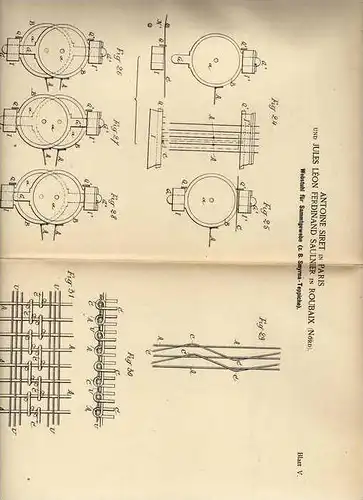 Original Patentschrift - A. Siret in Roubaix und Paris , 1886 , Webstuhl für Samt - Teppich , Perser , Weberei , Weber !