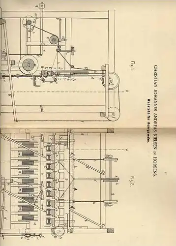 Original Patentschrift - Ch. Nielsen in Horsens , 1887 , Webstuhl , Weberei , Weben !!!