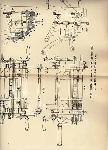 Original Patentschrift - Abkant-, Falz-, und Wulstmaschine , 1887 , O. Haussner in Chemnitz !!!
