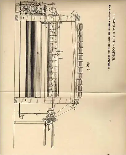 Original Patentschrift - P. Stauss in Cottbus , 1887 , Webstuhl , Weberei , Weben !!!