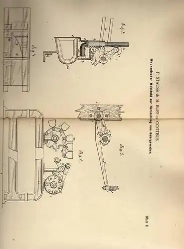 Original Patentschrift - P. Stauss in Cottbus , 1887 , Webstuhl , Weberei , Weben !!!