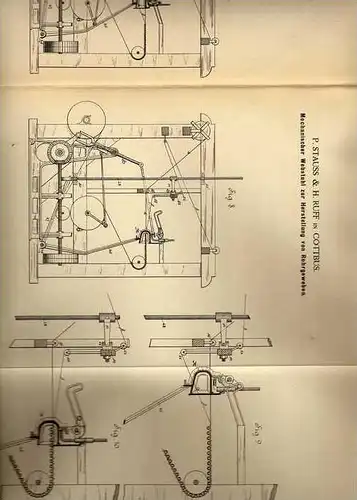 Original Patentschrift - P. Stauss in Cottbus , 1887 , Webstuhl , Weberei , Weben !!!