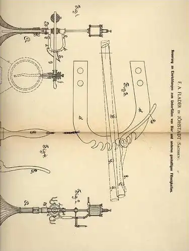 Original Patentschrift - F. Flader in Jöhstadt , Sachsen , 1887 , Füllapparat für Bier , Zapfhahn , Zapfanlage !!!