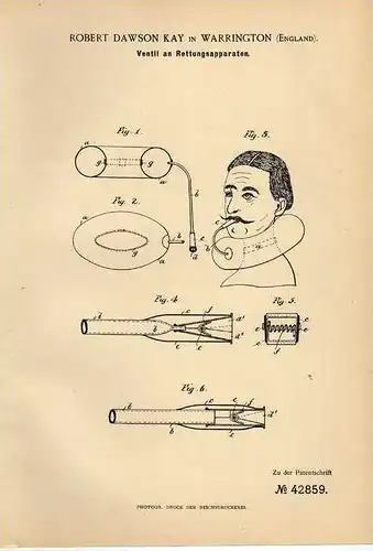 Original Patentschrift - R. Kay in Warrington , 1887 , Apparat zur Rettung , Seenotrettung , Seenot !!!