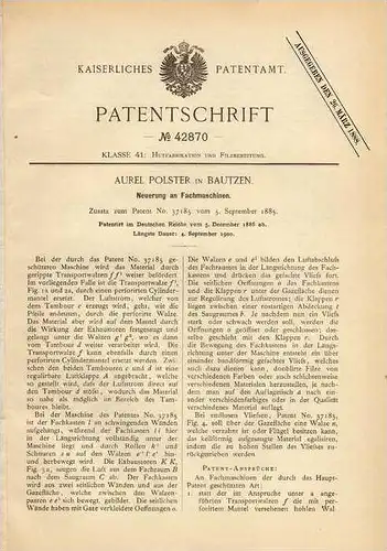 Original Patentschrift - A. Polster in Bautzen , 1886 , Fachmaschine für Kleider , Bekleidung !!!