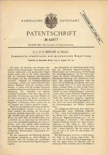Original Patentschrift - C. Menges im Haag , 1887 , Regulierung für Beleuchtungsanlagen , Beleuchtung !!!