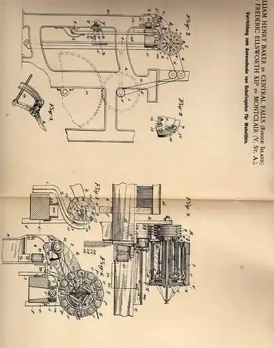 Original Patentschrift - W. Baker in Central Falls und Montclair , 1901 , Apparat für Webstuhl , Weberei , Weben !!!