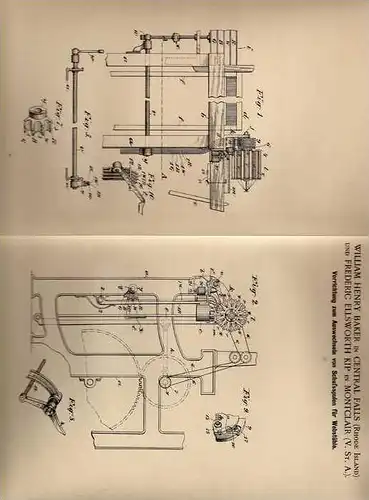 Original Patentschrift - W. Baker in Central Falls und Montclair , 1901 , Apparat für Webstuhl , Weberei , Weben !!!