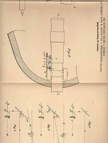 Original Patentschrift - Spiegel - Visiervorrichtung für Geschütze , 1901 , Vickers & Sons in London und Dublin !!!