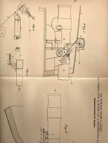 Original Patentschrift - Spiegel - Visiervorrichtung für Geschütze , 1901 , Vickers & Sons in London und Dublin !!!