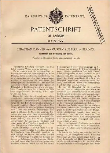 Original Patentschrift - S. Danner in Kladno , 1902 , Reinigung von Gasen !!