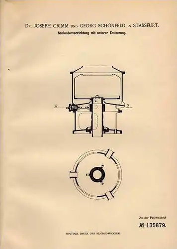 Original Patentschrift - Dr. Grimm in Stassfurt , 1901 , Schleuder , Schleudervorrichtung !!!
