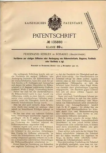 Original Patentschrift - F. Kessler in Rosario , Argentinien , 1900 , Apparat  zur Auslaugung v. Rübenschnitzel u. Holz
