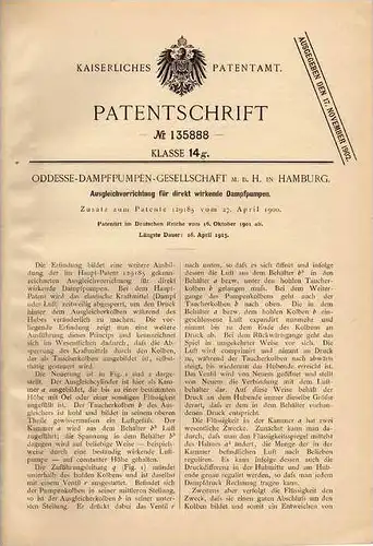 Original Patentschrift - Oddesse Dampfpumpen GmbH in Hamburg , 1901 , Dampfpumpen , Dampfmaschine !!!