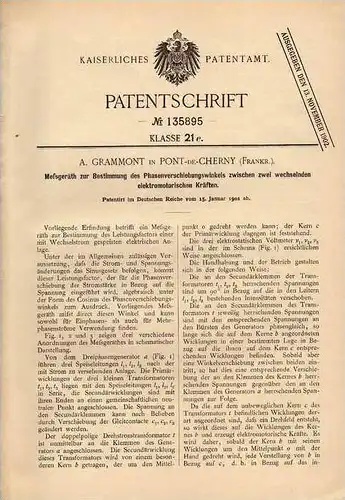 Original Patentschrift - A. Grammont in Pont de Cherny , 1902 , Messinstrument für Elektromotor !!!