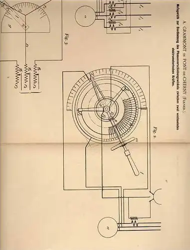 Original Patentschrift - A. Grammont in Pont de Cherny , 1902 , Messinstrument für Elektromotor !!!