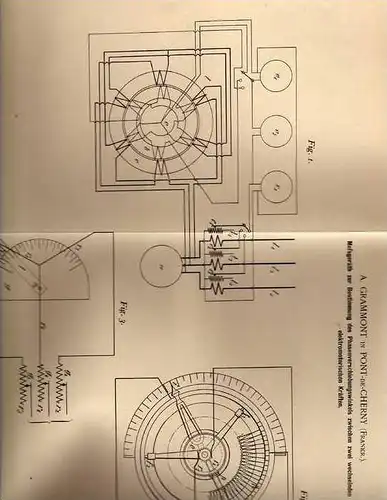 Original Patentschrift - A. Grammont in Pont de Cherny , 1902 , Messinstrument für Elektromotor !!!