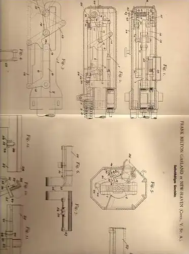 Original Patentschrift - F. Garland in New Haven , 1899 , selbsttätige Kanone , Geschütz !!!