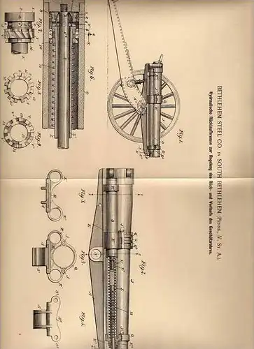 Original Patentschrift - Steel Co. in Bethlehem , 1901 , Bremse für Kanone , Geschütz , Waffe !!!