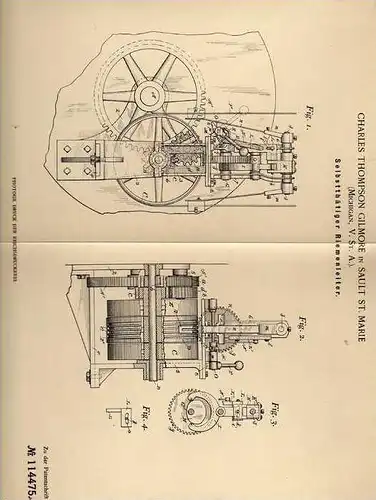 Original Patentschrift - C. Gilmore in Sault St. Marie , 1900 , Riemenleiter  !!!