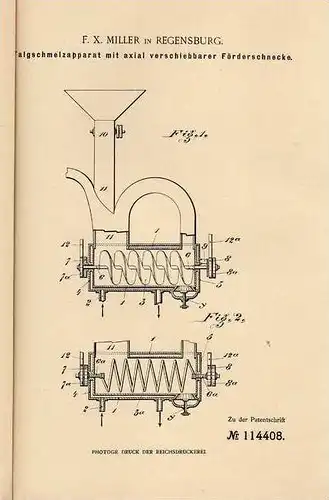 Original Patentschrift - F. Müller in Regensburg , 1899 , Teigschmelzapparat !!!