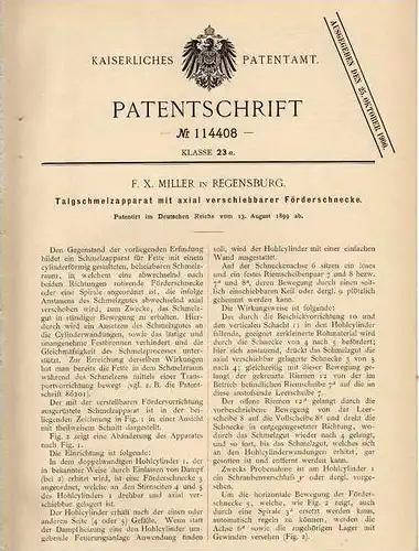 Original Patentschrift - F. Müller in Regensburg , 1899 , Teigschmelzapparat !!!