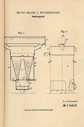 Original Patentschrift - B. Melzer in Witzenhausen , 1899, Räucherofen , Räuchern , Räucherei !!!