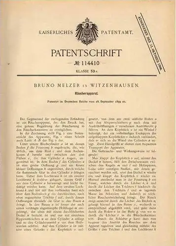 Original Patentschrift - B. Melzer in Witzenhausen , 1899, Räucherofen , Räuchern , Räucherei !!!