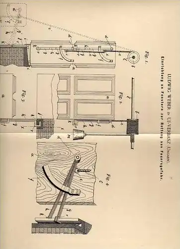 Original Patentschrift - L. Weber in Uj Verbasz , Ungarn , 1899 , Fenster zur Rettung bei Feuer , Feuerwehr , Brand !!!