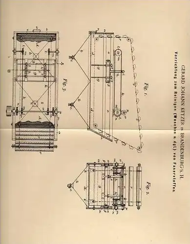 Original Patentschrift - G. Keyzer in Brandenburg a.H., 1899 , Apparat zum Reinigen von Stoffen , Wäscherei !!!