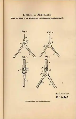 Original Patentschrift - E. Boden in Emskirchen , 1899 , Zirkel , Geometrie !!!