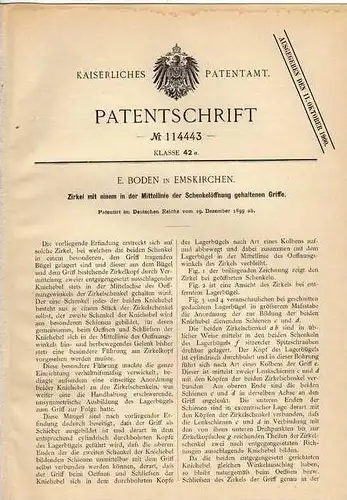 Original Patentschrift - E. Boden in Emskirchen , 1899 , Zirkel , Geometrie !!!