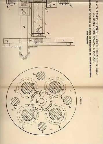 Original Patentschrift - J Dowding in Wood Green , 1899 , Bohrmaschine , Anbohrvorrichtung , Bohrer !!!