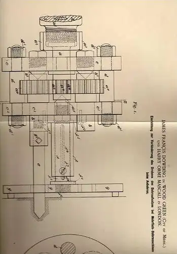 Original Patentschrift - J Dowding in Wood Green , 1899 , Bohrmaschine , Anbohrvorrichtung , Bohrer !!!