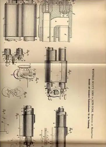 Original Patentschrift - W. Sims in New York , 1898 , Geschütz , Kanone mit besonderer Explosionskammer !!!
