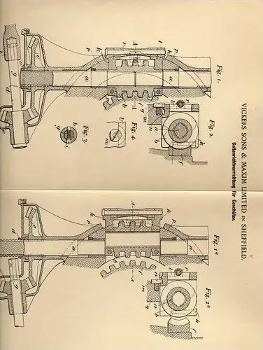 Original Patentschrift - Vickers Sons in Sheffield , 1899 , Richtvorrichtung für Geschütze , Kanone !!!