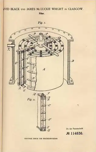 Original Patentschrift - D. Black in Glasgow , 1899 , Filter !!!