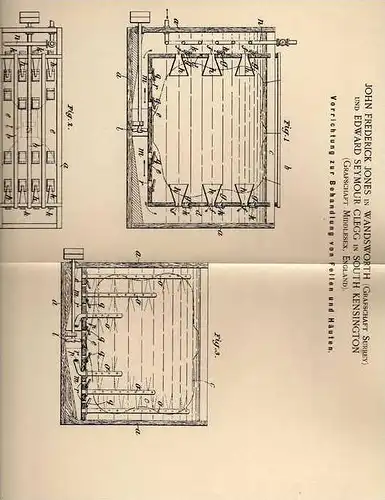 Original Patentschrift - J. Jones in Wandsworth und Kensington , 1899 , Apparat zur Behandlung von Fell und Haut !!!