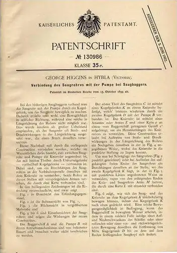 Original Patentschrift - G. Higgins in Hybla , 1899 , Pumpe für Saugbagger , Bagger !!!