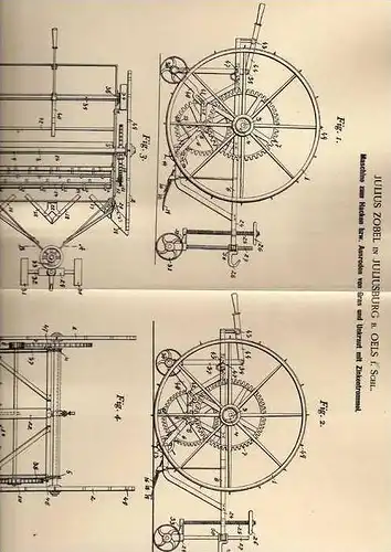 Original Patentschrift - J. Zobel in Juliusburg b. Oels , 1900 , Maschine zum Hacken und roden von Gras , Agrar !!!