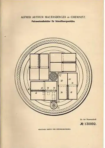 Original Patentschrift - A. Mauersberger in Chemnitz , 1900 , Behälter für Schnellfeuergeschütze !!!