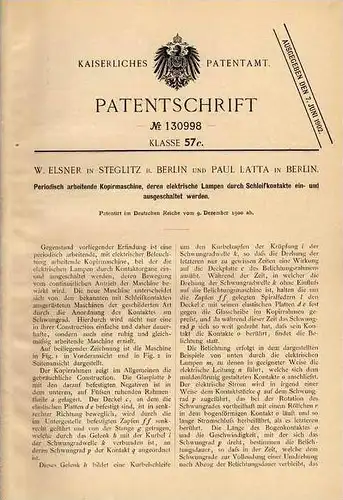 Original Patentschrift - W. Elsner in Steglitz b. Berlin , 1900 , Kopiermaschine , Kopierer !!!