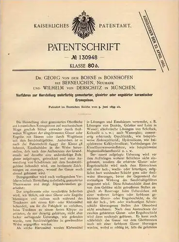 Original Patentschrift - Dr. von Borne in Bornhofen b. Berneuchen , 1899 , Glasierung , Barnówko !